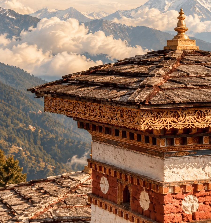 Chorten above the clouds in Bhutan